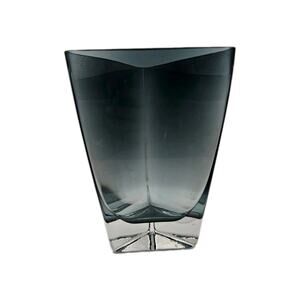 Krosno Poland Handcrafted Polish Smokey Black Glass Vase 8.5" Heavy Modern